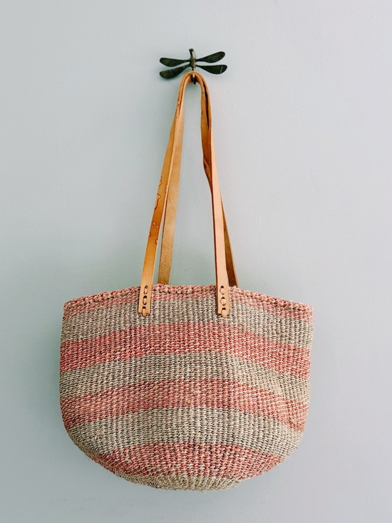 Vintage Handbags - Vintage Woven Sisal Tote Bag with Stripes